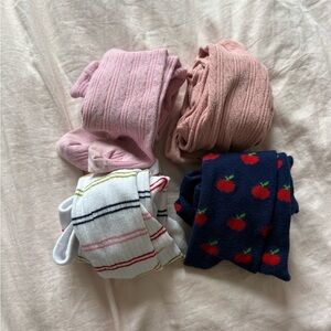 Little Stocking Co 5-6 tights 4 pair bundle: Pink, Blush, Stripe, Navy Apple